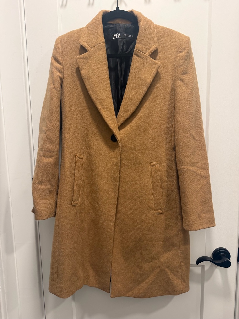 Zara Women's Camel Single-Button Tailored Wool Blend Coat
